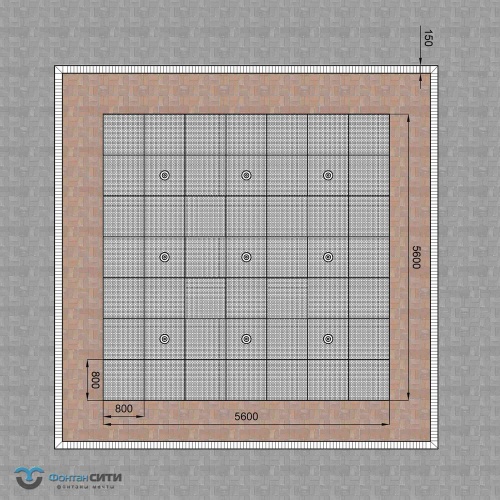 Сухой фонтан площадью 5600х5600 мм от компании Фонтан СИТИ. Тел: 8-800-234-540