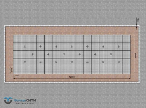 Пешеходный фонтан прямоугольный FC 4000х12000 (с насосами сухой установки)