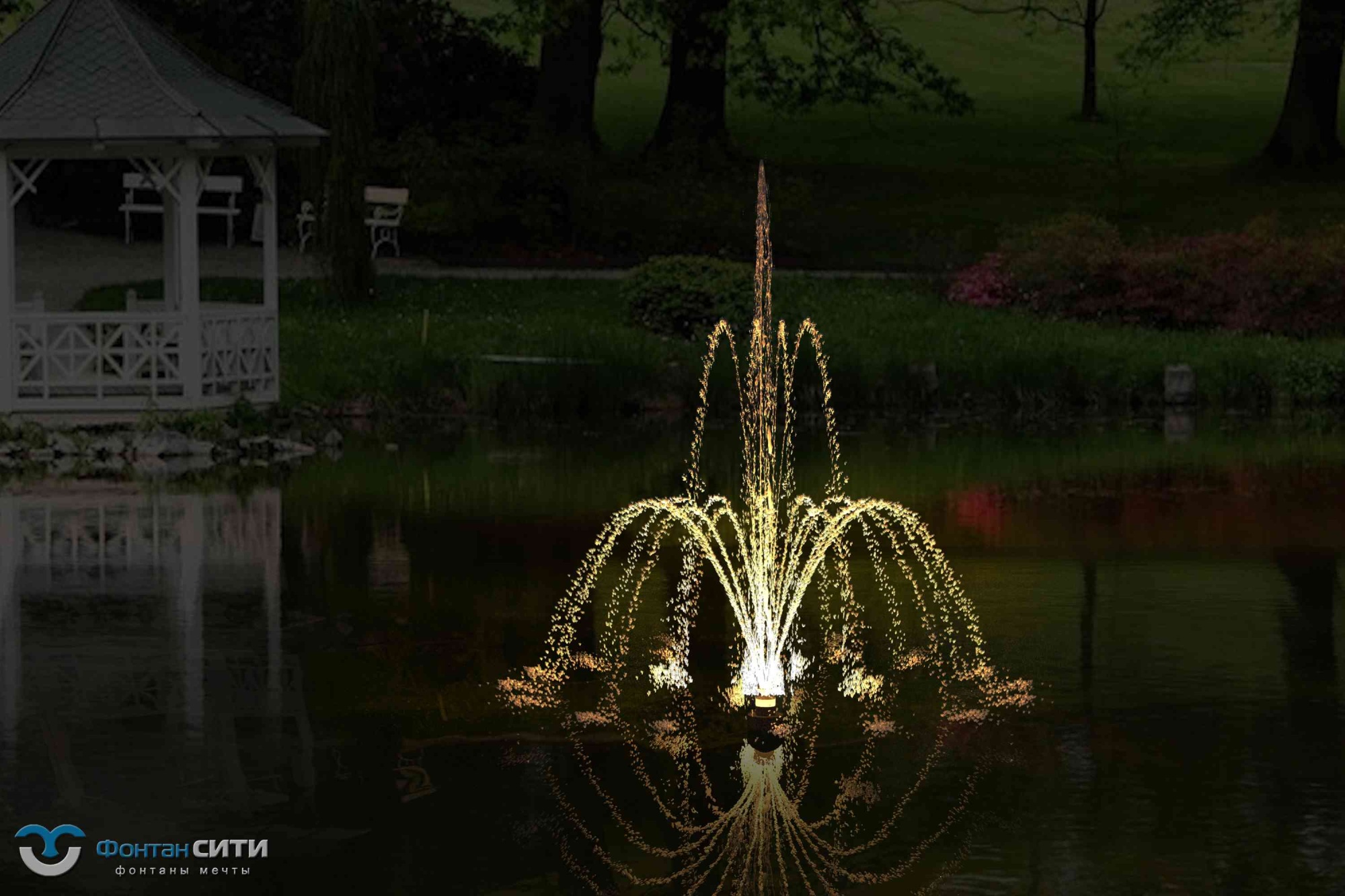 Купить плавающий фонтан для пруда с подсветкой - Вулкан. Фонтан СИТИ Тел: 8-800-234-5405