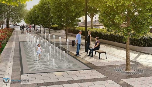 Пешеходный фонтан прямоугольный FC 4000х12000 (с погружными насосами 24V)